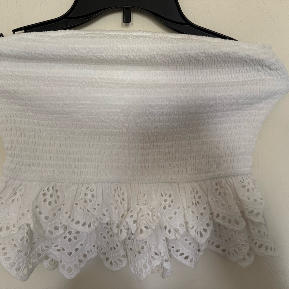 Japna White Smocked Eyelet Crop Top